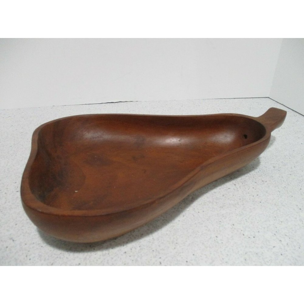 *Vintage RETRO 'Monkey Pod Wood' Pear Shape Serving Tray Candy Dish - Picture 3 of 7